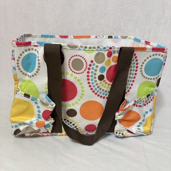 Thirty One Organizing Utility Tote 15 x 10 x 6 Pockets Colorful Circles Dots - Picture 2 of 5